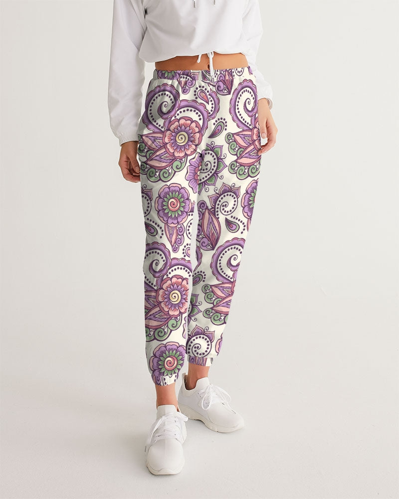 Load image into Gallery viewer, Purple Cream Paisley Lightweight Women&amp;#39;s Track Pants
