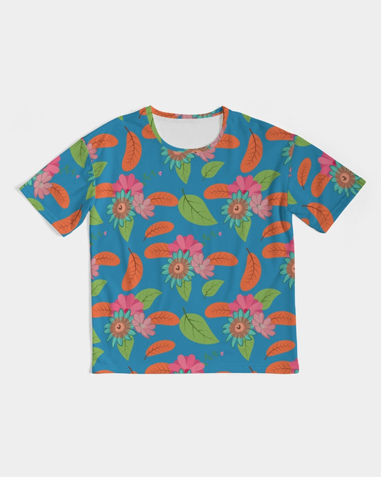 Tropical Flower Power Blue Men's Premium Oversized Tee