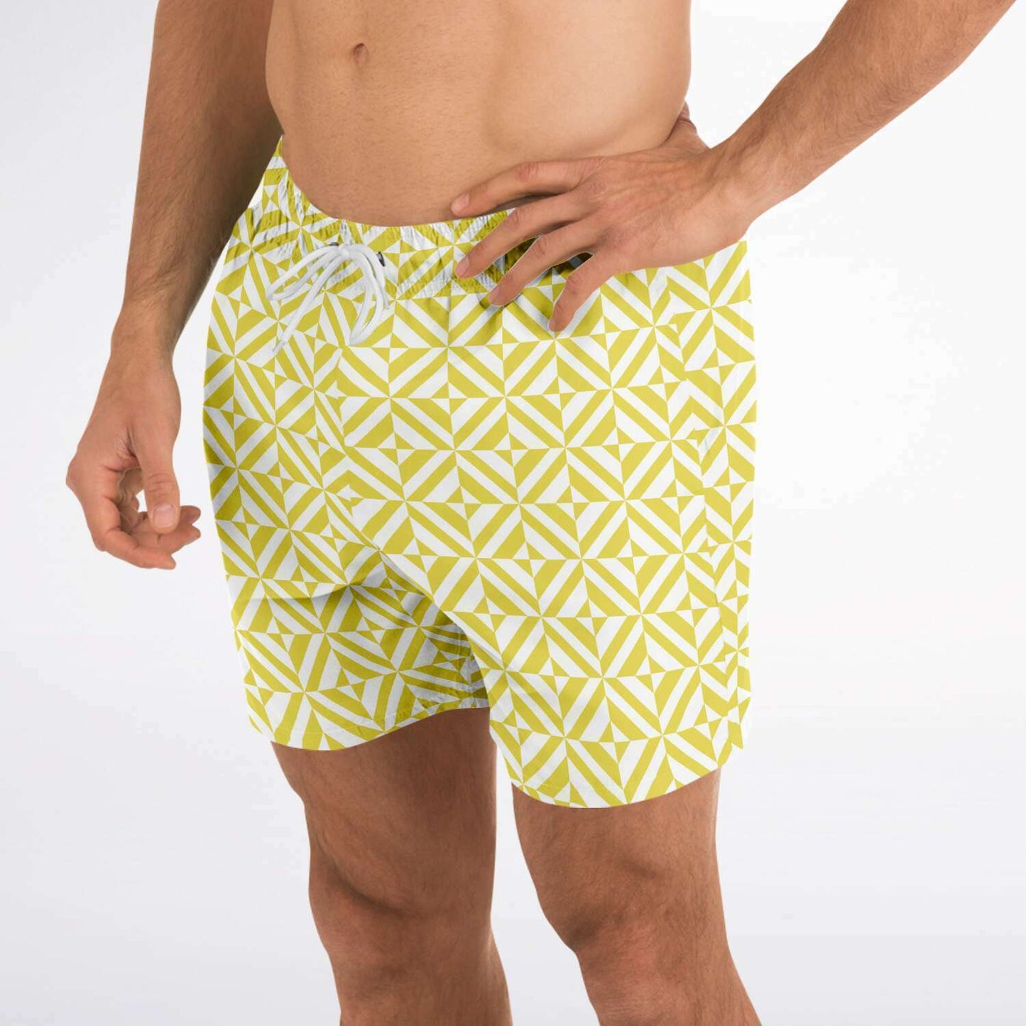 Yellow Geometric Pattern Swim Shorts