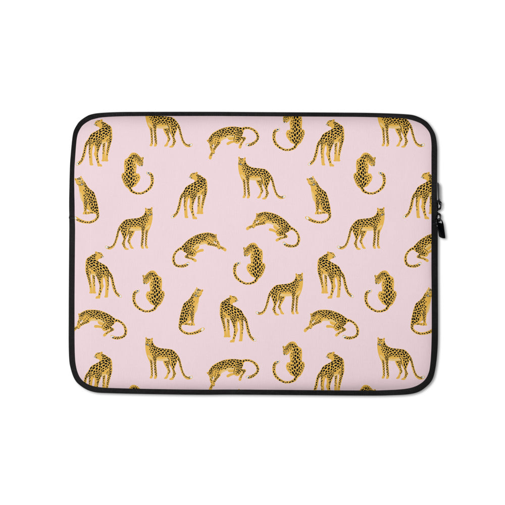 Pink Leopard Laptop Sleeve with Faux Fur Lining