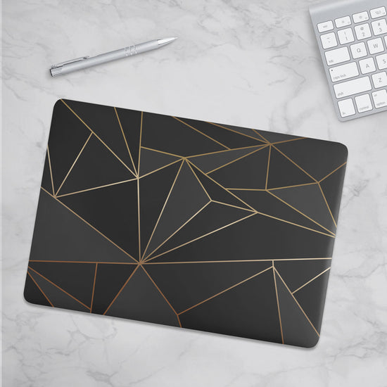 Load image into Gallery viewer, Macbook Hard Shell Case - Black &amp;amp; Gold Geometric
