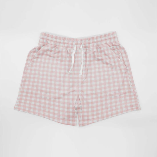 Pale Pink Gingham Check Mid Length Shorts