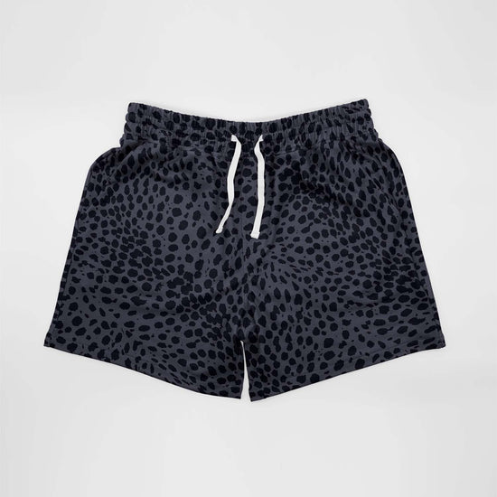 Cheetah Print Charcoal Mid Length Shorts