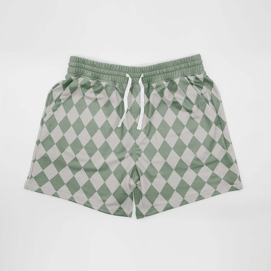Sage Diamond Check Men's Casual Athletic Shorts