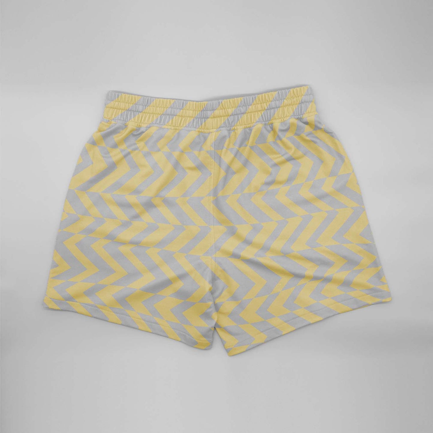 Yellow & Gray Abstract Stripe Mid Length Shorts