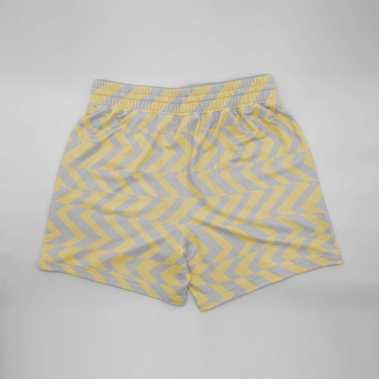 Yellow & Gray Abstract Stripe Mid Length Shorts