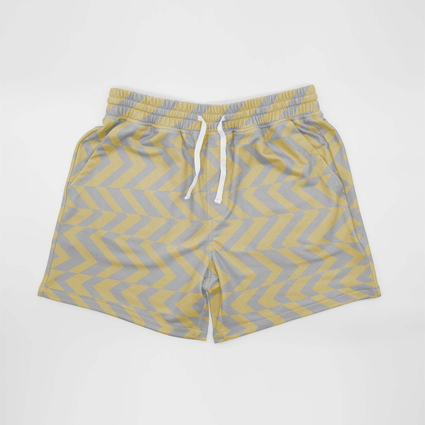 Yellow & Gray Abstract Stripe Mid Length Shorts