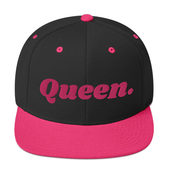 Embroidered Queen Snapback Cap - Flamingo Pink