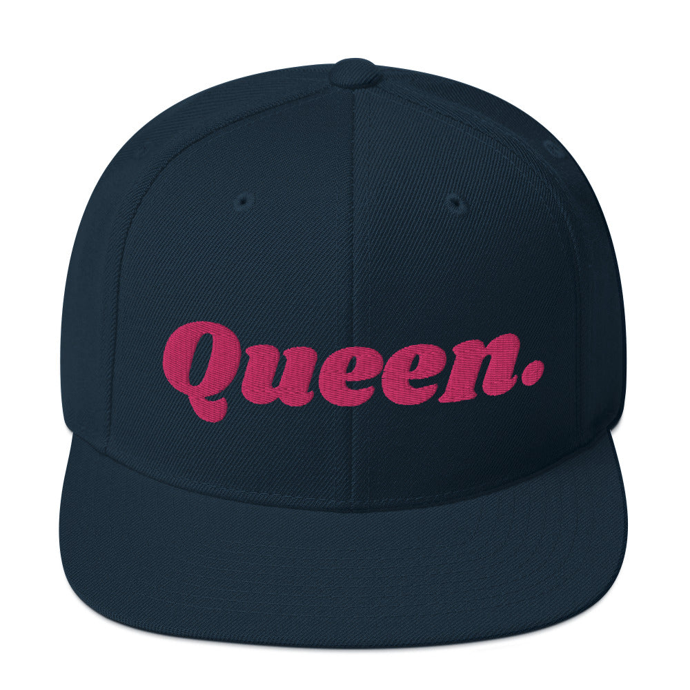 Embroidered Queen Snapback Cap - Flamingo Pink