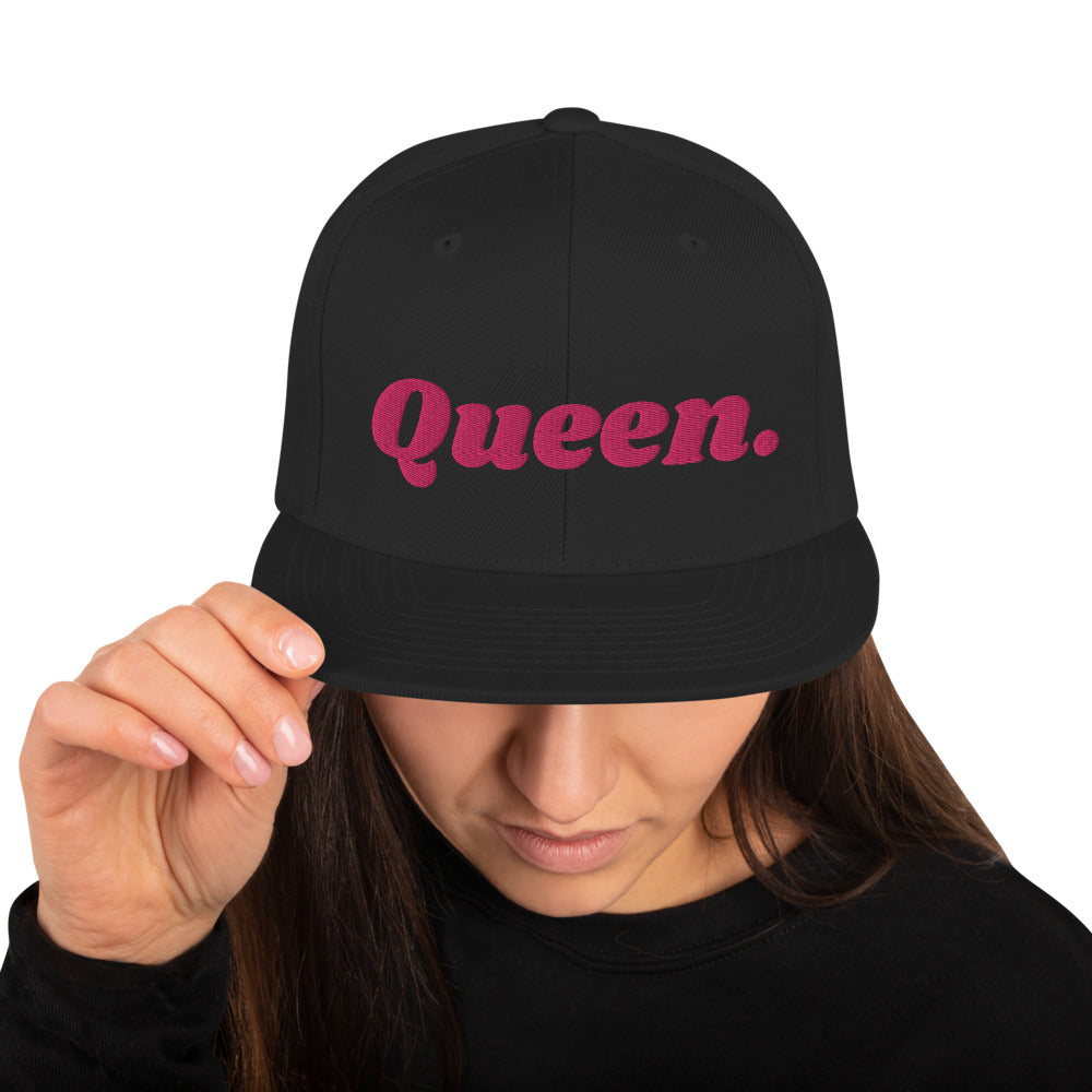 Embroidered Queen Snapback Cap - Flamingo Pink