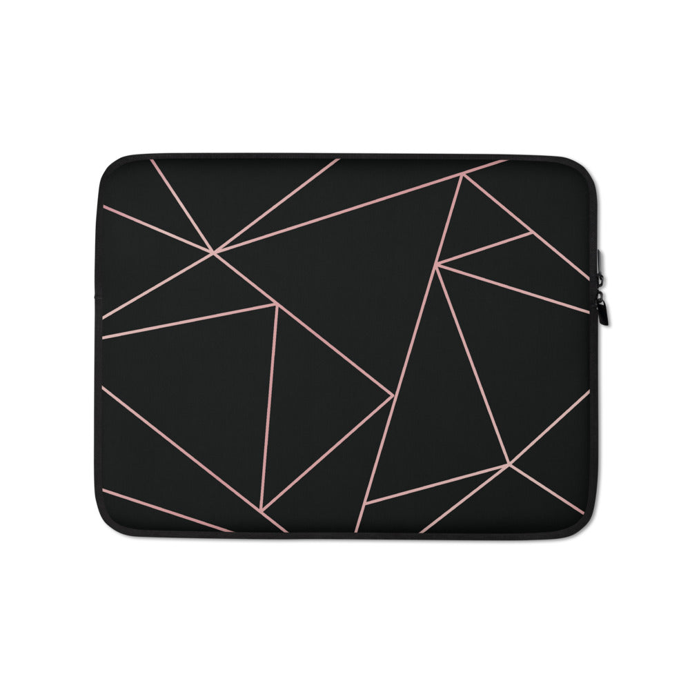 Personalized Laptop Sleeve in Black & Pink Geometric with Faux Fur Lining