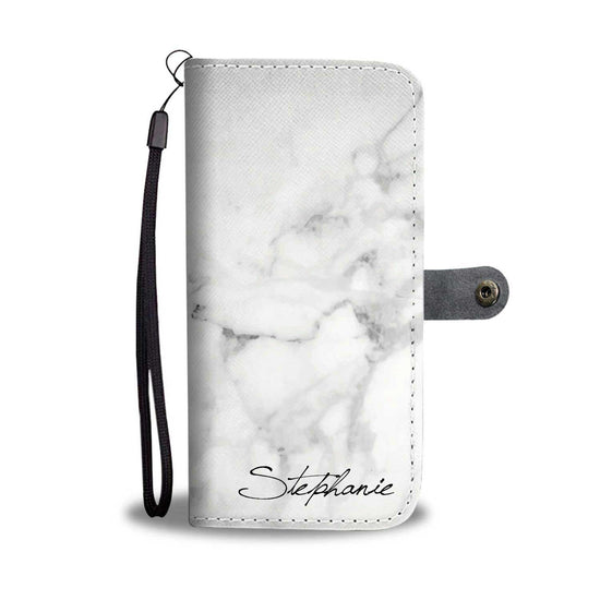 Load image into Gallery viewer, Personalized White Marble Phone Wallet Case
