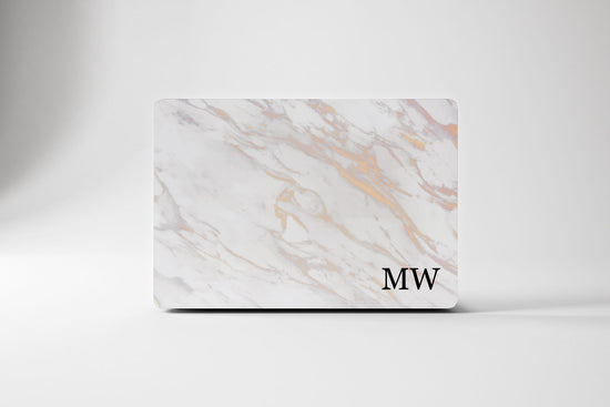 Personalized Macbook Hard Shell Case - White Rose & Gold Marble