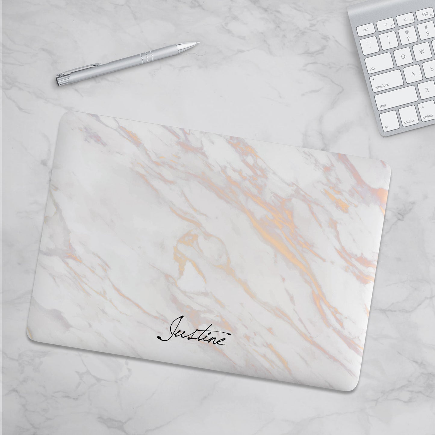 Load image into Gallery viewer, Personalized Macbook Hard Shell Case - White Rose &amp;amp; Gold Marble

