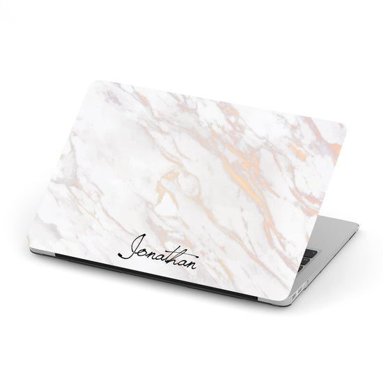 Personalized Macbook Hard Shell Case - White Rose & Gold Marble