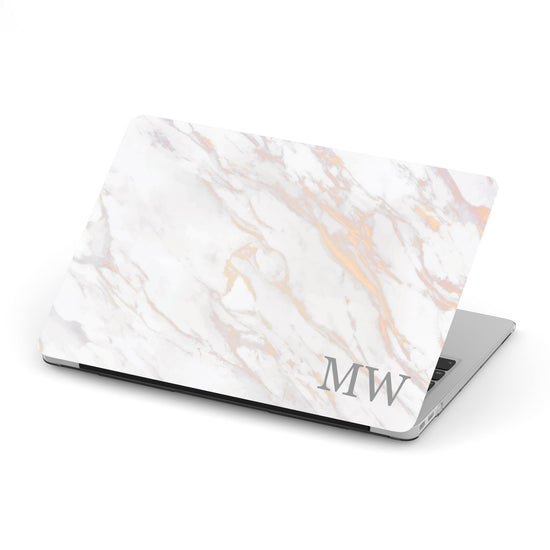 Load image into Gallery viewer, Personalized Macbook Hard Shell Case - White Rose &amp;amp; Gold Marble
