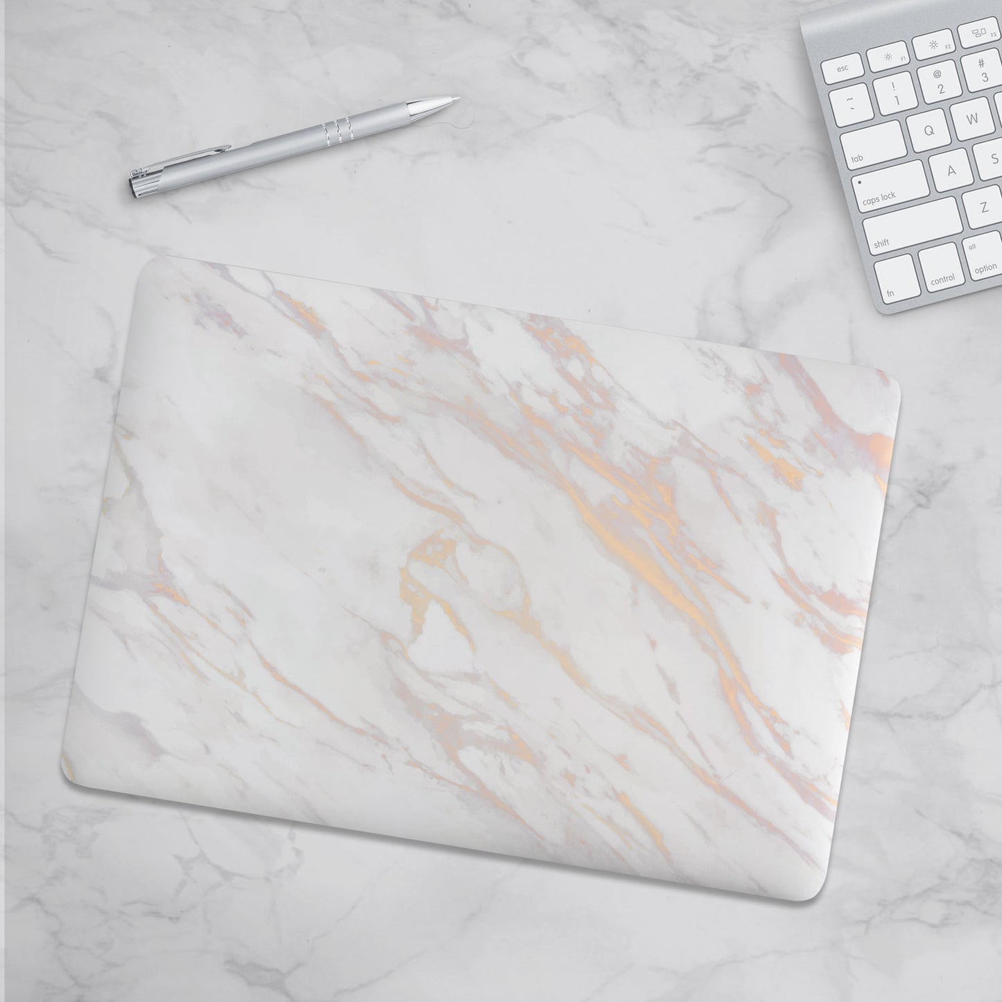 Load image into Gallery viewer, Macbook Hard Shell Case - White Rose &amp;amp; Gold Marble
