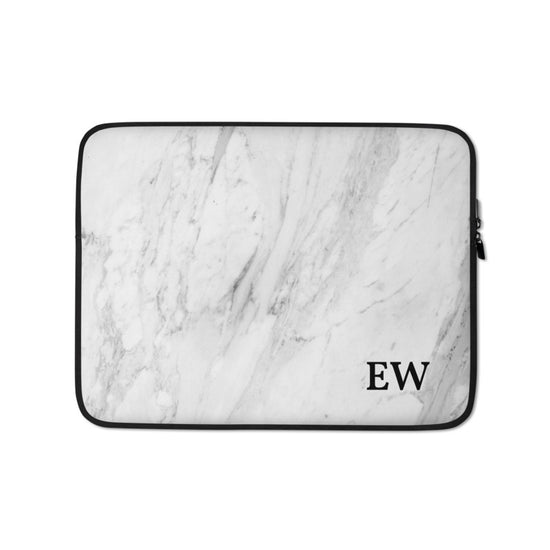 Personalized Laptop Sleeve in Marble with Faux Fur Lining